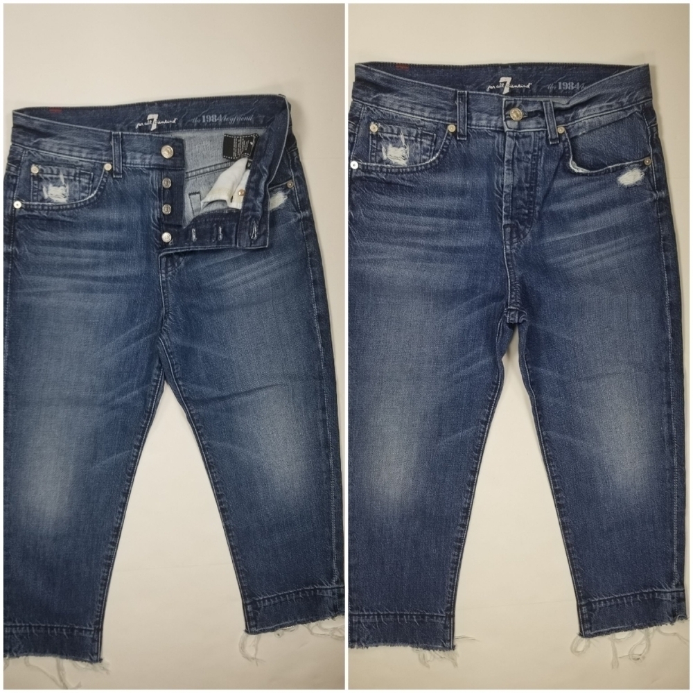 7 For All Mankind Sz 26 Jeans 1984 Boyfriend Crop Jeans Released Fray Hem